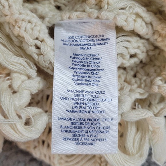 [SOLD]Chaps Ralph Lauren Sweater Small Tan Crochet Fringe Casual Western Boho - Picture 5 of 5